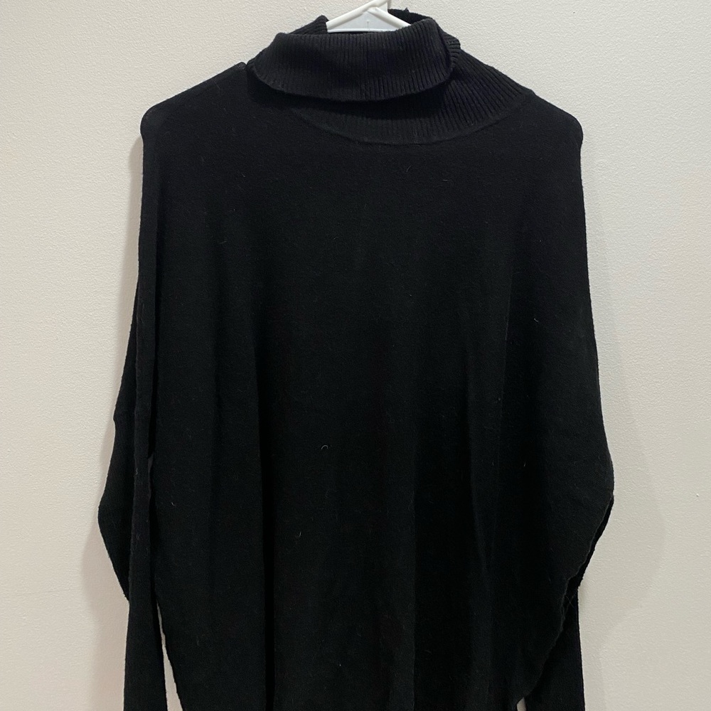 Joseph A Black Solid Turtleneck Poncho Sweater